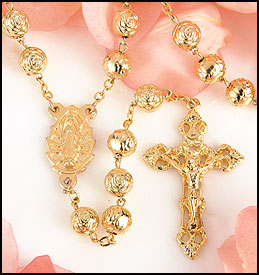 Our Lady of Guadalupe Rosebud Rosary - Gold